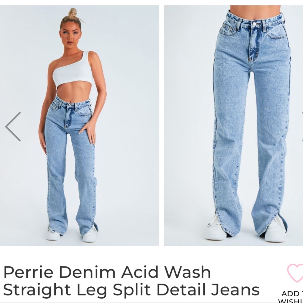 Missy Empire Denim Acid Wash Straight Leg Split Detail Jeans size US 12/UK 14 - Picture 3 of 11
